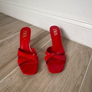 Zara Red Mules Minimalist Design